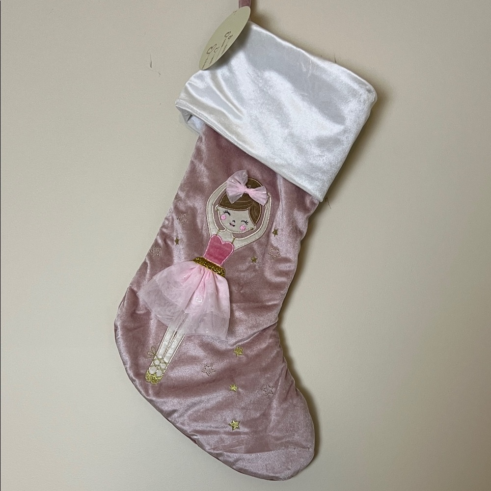 Pink and White Ballerina velvet Christmas Stocking Cynthia Rowley NWT
